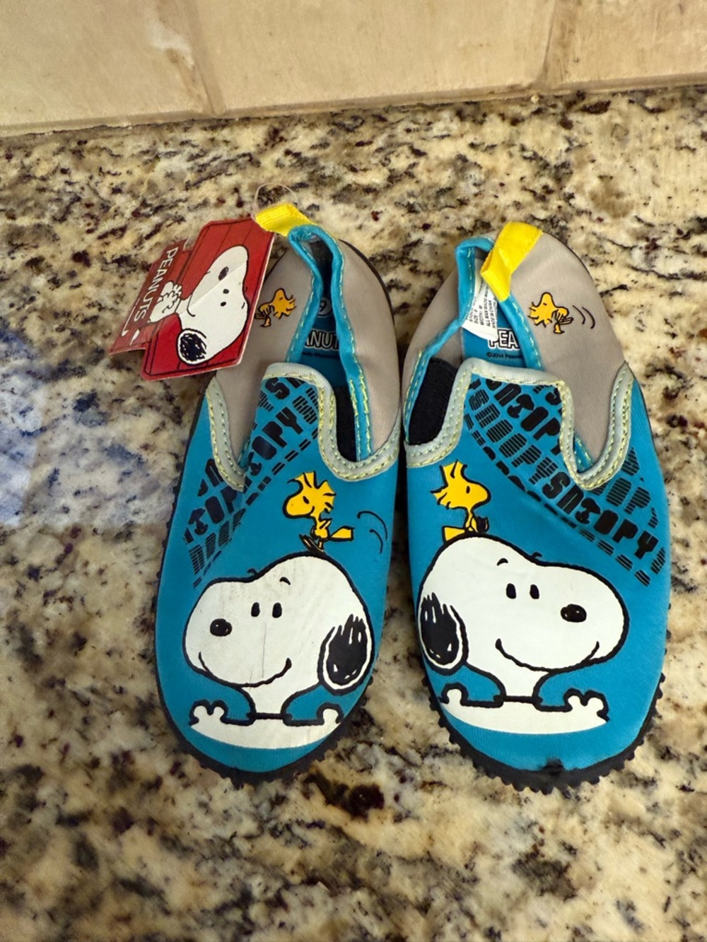 Peanuts Blue & Gray Kids Slip-On Water Shoes with Snoopy and Woodstock